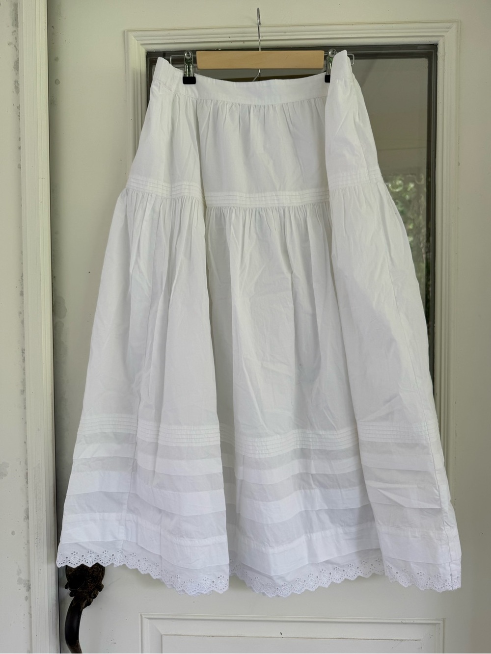 Quince White Cotton Tiered A-Line Skirt